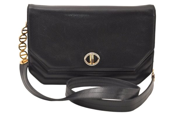 Authentic Christian Dior Shoulder Cross Body Bag Purse Leather Black 6246K Sale