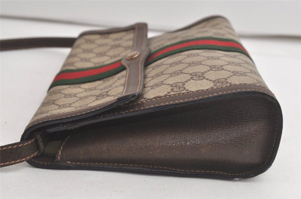 Authentic GUCCI Web Sherry Line Shoulder Cross Bag GG PVC Leather Brown 6230K Cheap