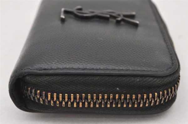 Authentic YVES SAINT LAURENT Vintage Coin Case Purse Leather Black 6251K Supply