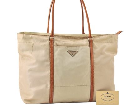 Authentic PRADA TESSUTO SHOPPIN Nylon Leather Tote Bag BR2310 White 6164K For Cheap