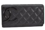 Authentic CHANEL Calf Skin Cambon Line CC Logo Bifold Long Wallet Black 6231K Online Sale