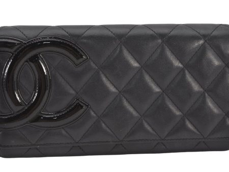 Authentic CHANEL Calf Skin Cambon Line CC Logo Bifold Long Wallet Black 6231K Online Sale