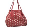 Authentic JIMMY CHOO Vintage Star Studs Leather Shoulder Tote Bag Red 5424K on Sale