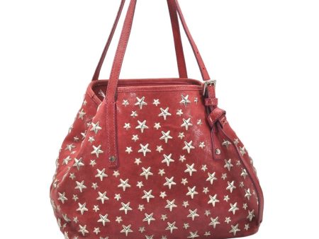 Authentic JIMMY CHOO Vintage Star Studs Leather Shoulder Tote Bag Red 5424K on Sale