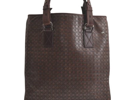 Authentic Salvatore Ferragamo Gancini Design Leather Tote Hand Bag Brown 6053K For Cheap