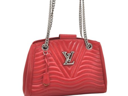 Auth Louis Vuitton New Wave Calf Skin Chain Shoulder Tote Bag M51497 Red 6023K Fashion