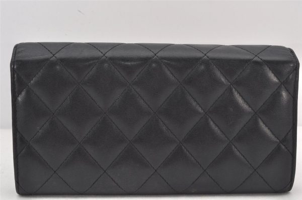 Authentic CHANEL Calf Skin Cambon Line CC Logo Bifold Long Wallet Black 6231K Online Sale