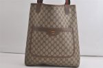 Authentic GUCCI Web Sherry Line Shoulder Tote Bag GG PVC Leather Brown 5407K Fashion