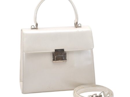 Authentic GUCCI Vintage 2Way Shoulder Hand Bag Purse Enamel White Junk 5398K For Discount