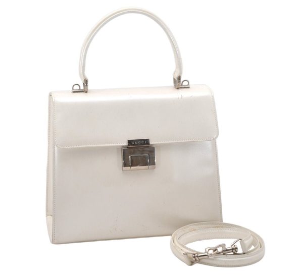 Authentic GUCCI Vintage 2Way Shoulder Hand Bag Purse Enamel White Junk 5398K For Discount