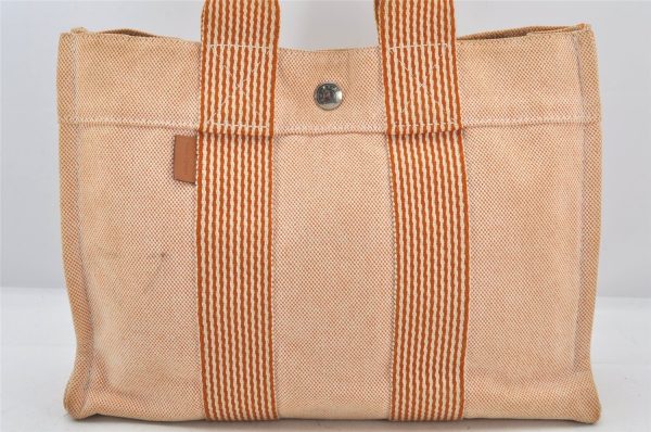 Authentic HERMES Vintage New Fourre Tout PM Tote Hand Bag Canvas Orange 6242K Online Sale