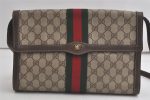 Authentic GUCCI Web Sherry Line Shoulder Cross Bag GG PVC Leather Brown 6230K Cheap