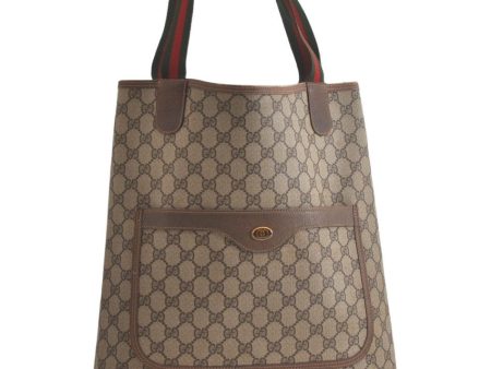 Authentic GUCCI Web Sherry Line Shoulder Tote Bag GG PVC Leather Brown 5407K Fashion