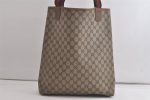 Authentic GUCCI Web Sherry Line Shoulder Tote Bag GG PVC Leather Brown 5407K Fashion