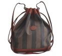 Authentic FENDI Pequin Shoulder Drawstring Bag PVC Leather Brown Black 5487K Hot on Sale