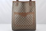 Authentic GUCCI Web Sherry Line Shoulder Tote Bag GG PVC Leather Brown 5780K on Sale