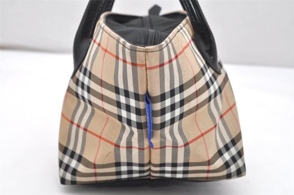 Authentic Burberrys BLUE LABEL Check Tote Hand Bag Nylon Leather Beige 5483K Fashion