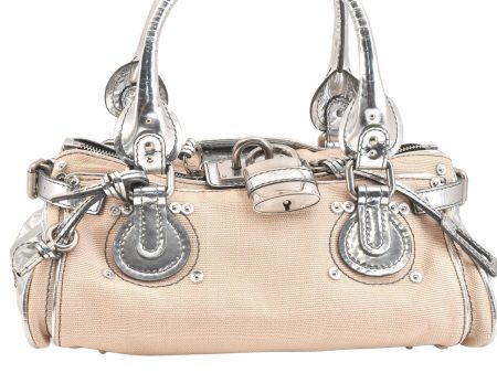 Authentic Chloe Paddington Canvas Leather Shoulder Hand Bag Beige Silver 5310K Online Sale