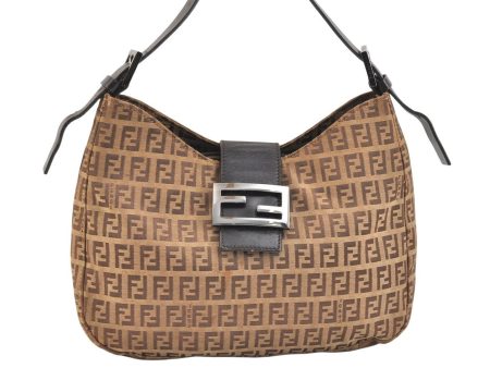 Authentic FENDI Zucchino Shoulder Hand Bag Purse Canvas Leather Brown 5465K Online Hot Sale