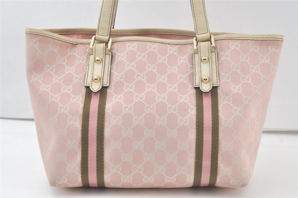 Authentic GUCCI Sherry Line Tote Bag GG Canvas Leather 137396 Pink 6584K Cheap