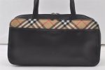 Authentic BURBERRY Vintage Nova Check Leather Hand Boston Bag Black 7686K Hot on Sale