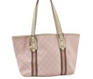 Authentic GUCCI Sherry Line Tote Bag GG Canvas Leather 137396 Pink 6584K Cheap