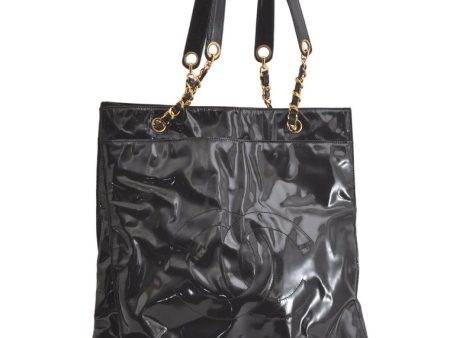 Authentic CHANEL Vintage CC Logo Chain Shoulder Tote Bag Enamel Black 4676K Discount