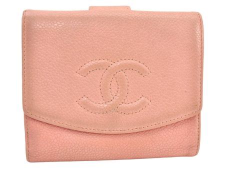 Authentic CHANEL Vintage Caviar Skin CC Logo Bifold Wallet Purse Pink 5952K Supply