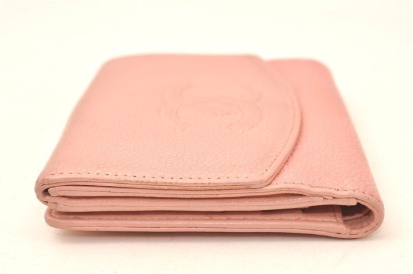 Authentic CHANEL Vintage Caviar Skin CC Logo Bifold Wallet Purse Pink 5952K Supply