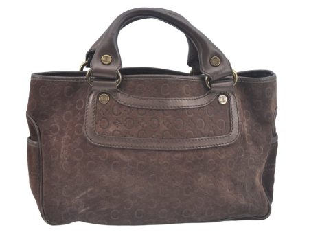 Authentic CELINE C Macadam Blason Pattern Hand Bag Suede Leather Brown L0485 For Sale