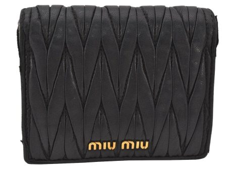 Authentic MIU MIU Vintage Matelasse Leather Bifold Wallet Purse Black 5889K For Cheap