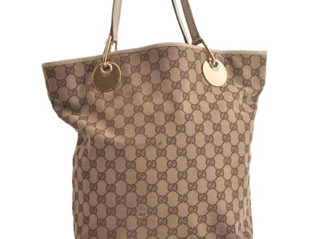 Authentic GUCCI Eclipse Shoulder Tote Bag GG Canvas Leather 120836 Brown 5110K Online Hot Sale