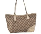 Authentic GUCCI New Britt Shoulder Tote Bag GG Canvas Leather 169946 Brown 7659K For Sale