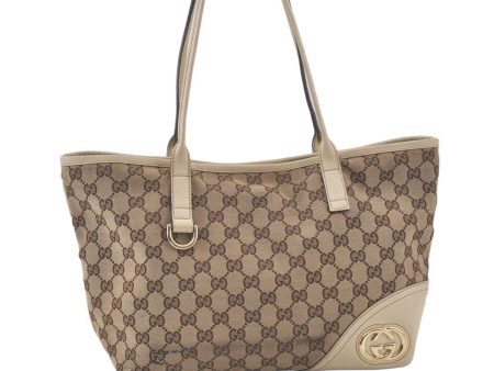 Authentic GUCCI New Britt Shoulder Tote Bag GG Canvas Leather 169946 Brown 7659K For Sale