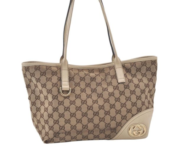 Authentic GUCCI New Britt Shoulder Tote Bag GG Canvas Leather 169946 Brown 7659K For Sale