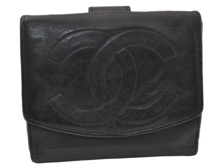 Authentic CHANEL Vintage Calf Skin Bifold Wallet Purse Black CC Logo 5983K Online