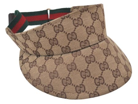 Authentic GUCCI Web Sherry Line Sun Visor GG Canvas Leather Size S Brown 3810K For Sale