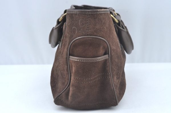 Authentic CELINE C Macadam Blason Pattern Hand Bag Suede Leather Brown L0485 For Sale