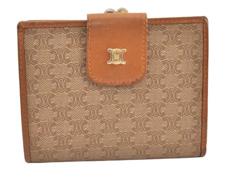 Authentic CELINE Macadam Blason Pattern Bifold Wallet PVC Leather Beige 5884K Online Sale