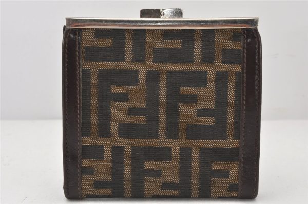 Authentic FENDI Vintage Zucca Bifold Wallet Purse Canvas Leather Brown 5905K Online now