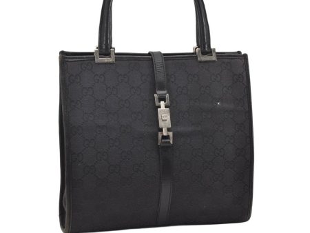 Authentic GUCCI Jackie Tote Hand Bag GG Canvas Leather 0021065 Black 6733K Fashion