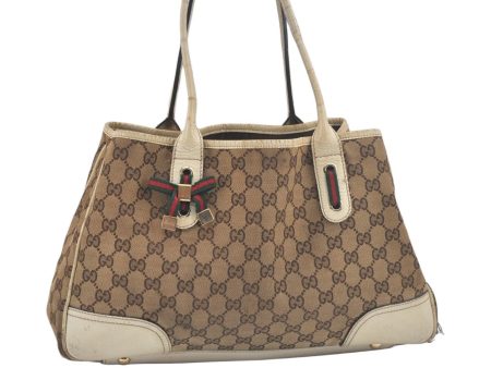 Authentic GUCCI Sherry Line Princy Ribbon Tote Bag GG Canvas 163805 Beige L0479 Online