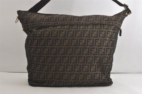 Authentic FENDI Vintage Zucca Shoulder Folding Bag Canvas Leather Brown 5511K Online