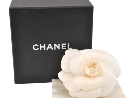 Authentic CHANEL Camellia Vintage Corsage Brooch Nylon White Box 1326L on Sale