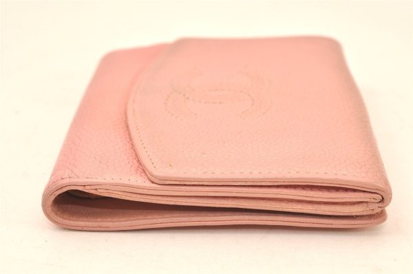 Authentic CHANEL Vintage Caviar Skin CC Logo Bifold Wallet Purse Pink 5952K Supply