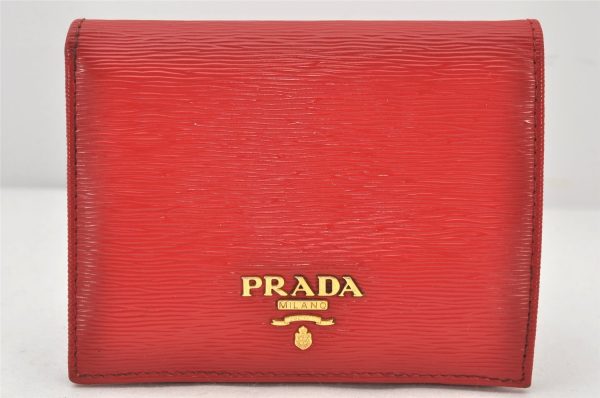 Authentic PRADA Vintage Leather Bifold Wallet Purse Red 5863K For Cheap