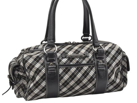 Authentic BURBERRY BLUE LABEL Check Hand Boston Bag Nylon Leather Black 6697K Sale