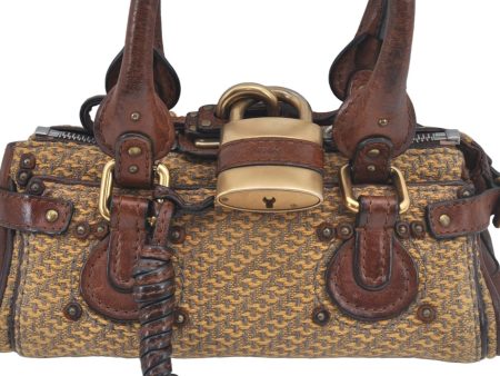 Authentic Chloe Mini Paddington Tweed Leather Hand Bag Purse Brown Yellow 5504K Fashion