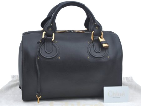 Authentic Chloe Pure Paddington Leather Hand Boston Bag Black L0487 Discount