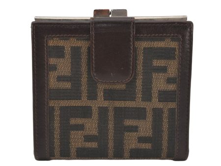 Authentic FENDI Vintage Zucca Bifold Wallet Purse Canvas Leather Brown 5905K Online now